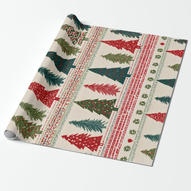 Christmas Tree Patterned Wrapping Paper (Unrolled)