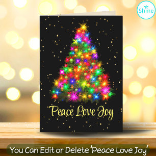 Christmas Tree Peace Love Joy Script Text Colourfu Holiday Card