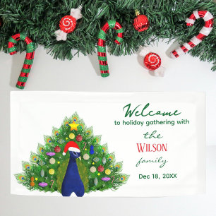Christmas Tree Peacock Family Holiday Gathering Banner