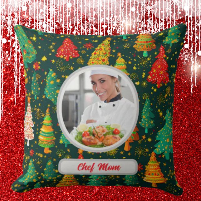 Christmas Tree Personalised Chef Mum Photo Cushion (Creator Uploaded)