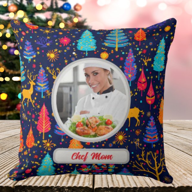 Christmas Tree Personalised Chef Mum Photo Cushion (Creator Uploaded)