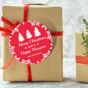 Christmas Tree Personalised Merry Christmas Red Classic Round Sticker