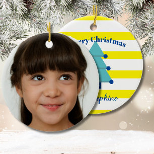 Christmas Tree Photo Blue Colourful Modern Ceramic Ornament