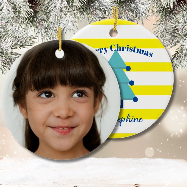 Christmas Tree Photo Blue Colourful Modern Ceramic Ornament (Creator Uploaded)