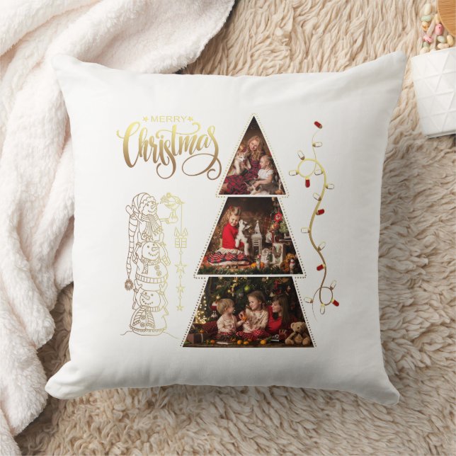 Christmas Tree photo collage Faux Gold Foil Style Cushion (Blanket)