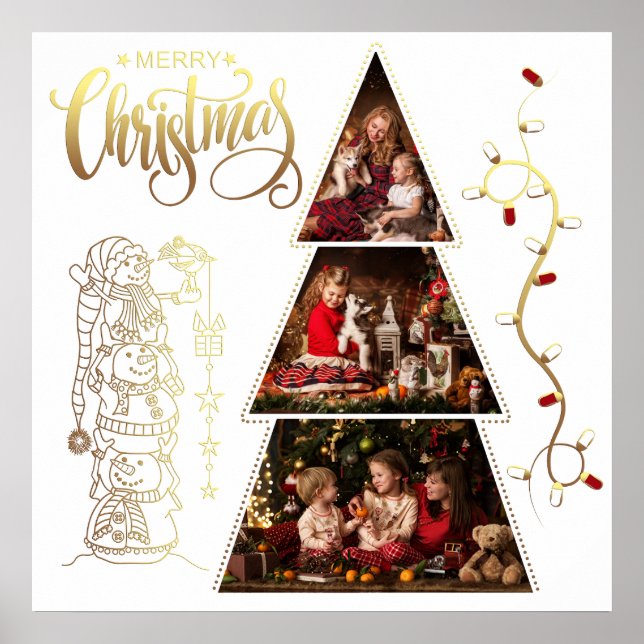 Christmas Tree photo collage Faux Gold Foil Style Poster (Front)