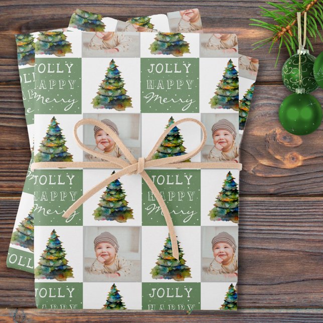 Christmas Tree Photo Holiday Pattern Wrapping Paper Sheet (Creator Uploaded)