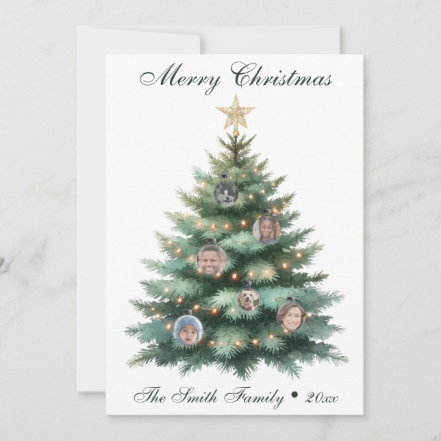 Christmas Tree Photo Ornament  Holiday Card (Front)