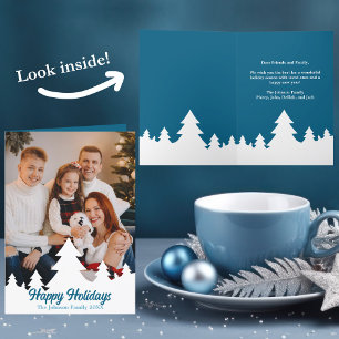 Christmas Tree Photo Overlay Cute Blue Family Holiday Card