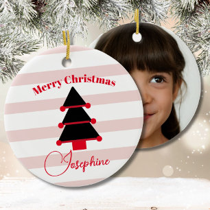 Christmas Tree Photo Pink Black Red Modern Ceramic Ornament