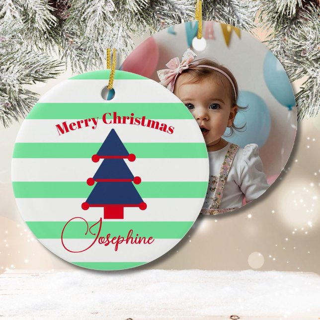 Christmas Tree Photo Red Green Blue  Ceramic Ornament (Creator Uploaded)