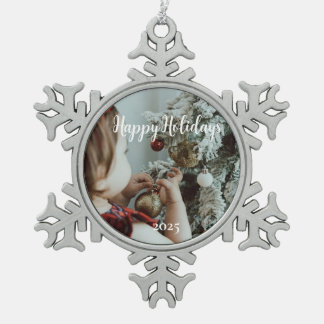 Christmas Tree Photo Snowflake Pewter Christmas Ornament