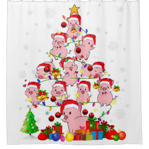 christmas tree pig christmas santa animal farmer  shower curtain