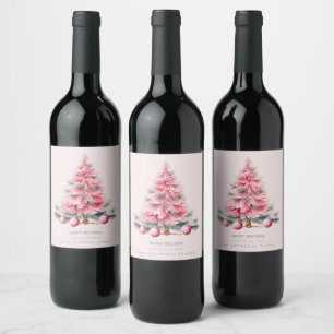 Christmas Tree Pink Baubles Wine Labels