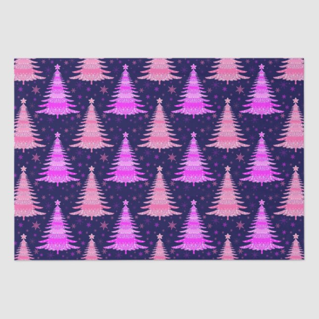 Christmas Tree Pink Blue Pattern Design  Tissue Paper (Front)