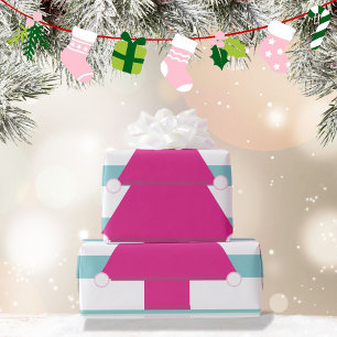Christmas Tree Pink Blue Red Wrapping Paper