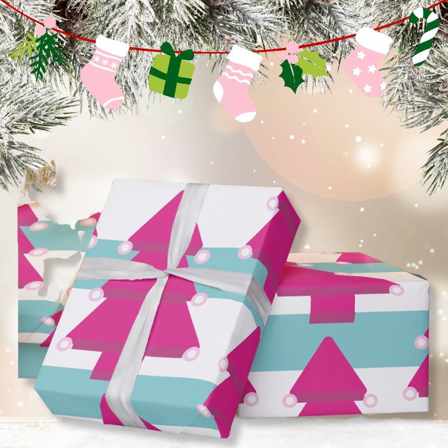 Christmas Tree Pink Blue White Wrapping Paper (Creator Uploaded)