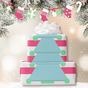 Christmas Tree Pink Blue White  Wrapping Paper