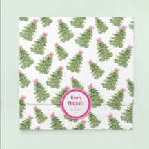 Christmas Tree & Pink Bow Holiday Tissue Paper