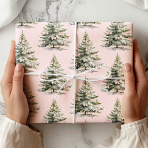Christmas Tree Pink Bow Wrapping Paper