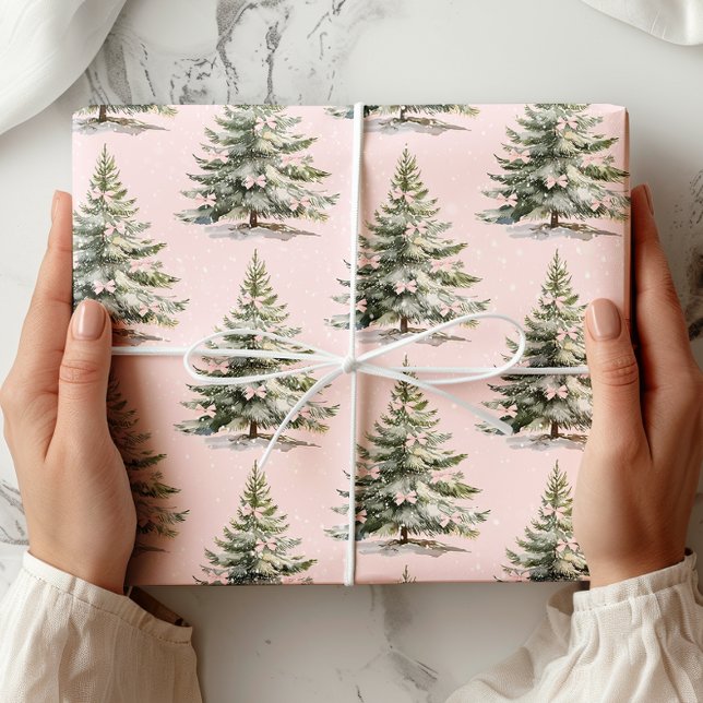 Christmas Tree Pink Bow Wrapping Paper (Creator Uploaded)