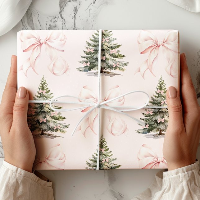 Christmas Tree Pink Bow Wrapping Paper (Creator Uploaded)