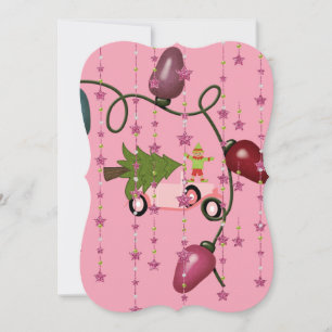Christmas Tree Pink Car Elf  Flat Greeting Card