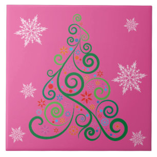 Christmas Tree Pink Ceramic Tile