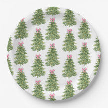 Christmas Tree Pink Christmas Party Paper Plate