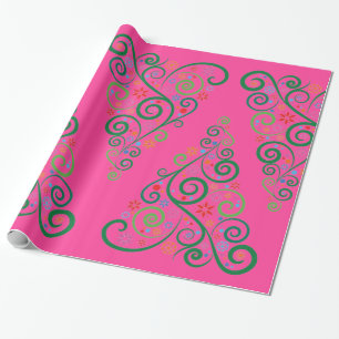 Christmas Tree Pink Glossy Wrapping Paper