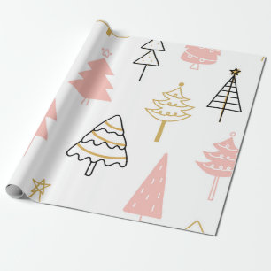 Christmas Tree Pink Gold  Wrapping Paper