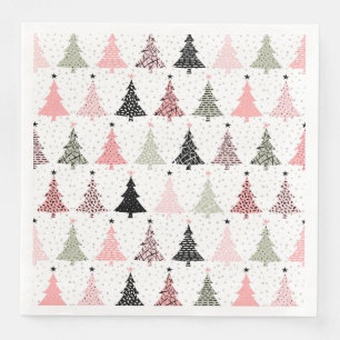 Christmas Tree Pink & Green with White Background Napkin