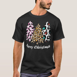 Christmas Tree Pink Leopard Pattern Christmas T-Shirt