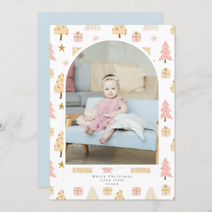 Christmas Tree Pink Pattern Photo Personalised Hol Holiday Card