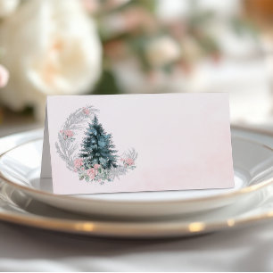 Christmas Tree Pink Silver Place Card