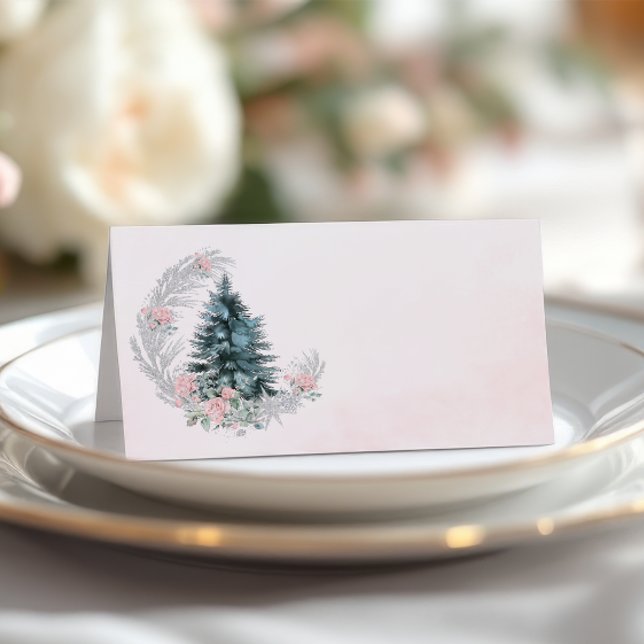 Christmas Tree Pink Silver Place Card (Creator Uploaded)