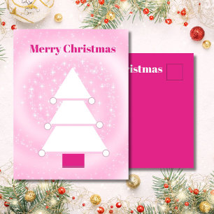 Christmas Tree Pink Stars Greeting Postcard