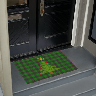Christmas Tree Plaid Check Stripe Green Black2 Doormat