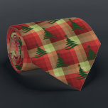 Christmas Tree Plaid Red Two-Sided Tie<br><div class="desc">Red with forest green,  burgundy and moss green colorway.  Inspired by the retro advertising art from the fifties and sixties,  this Christmas tree design is combined with lots of rows of coloured checks to create this unique plaid holiday necktie. These designs come in several colorways.</div>