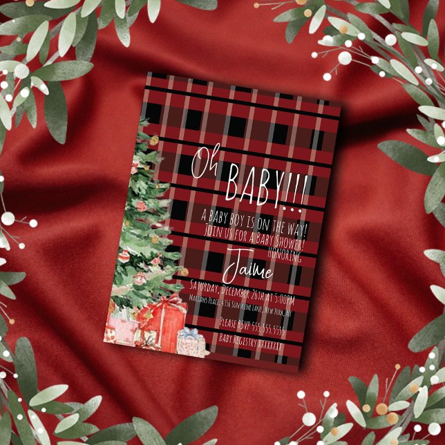 Christmas Tree Plaid Stripes Baby Shower   Invitation (Creator Uploaded)