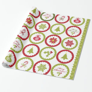 Christmas tree poinsettia snowflakes pattern wrapping paper