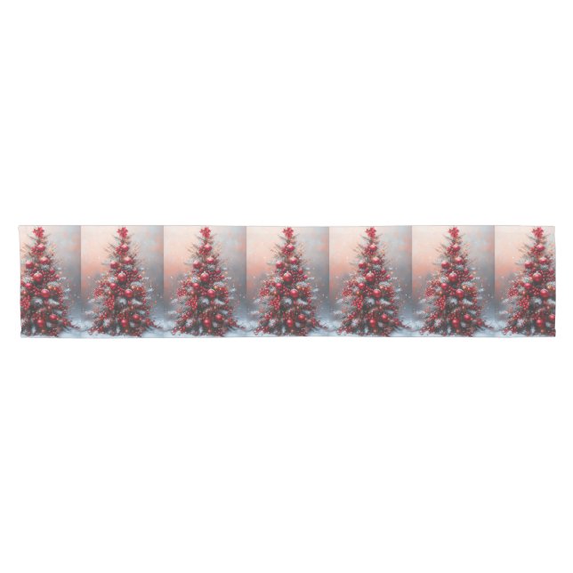 Christmas Tree Poinsettia Winter Snow Short Table Runner (Horizontal)