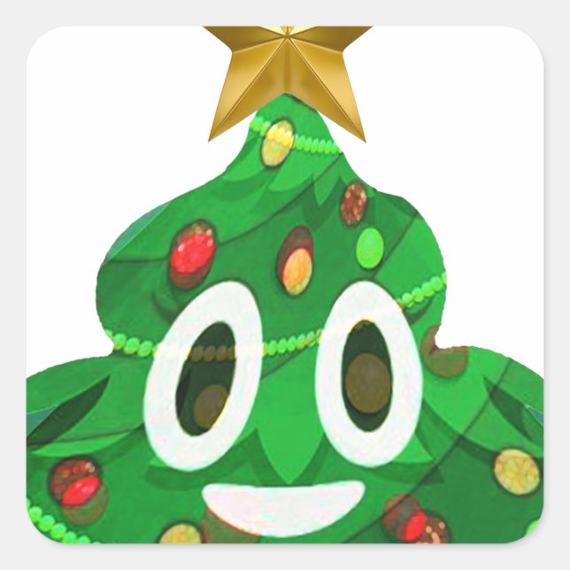 Christmas Tree Poop Emoji Square Sticker (Front)