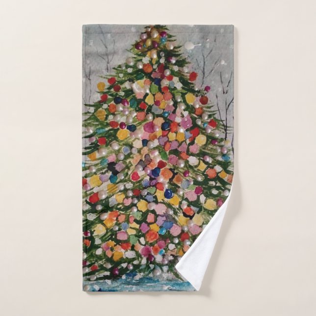 CHRISTMAS TREE POSTCARD HAND TOWEL  (Hand Towel)