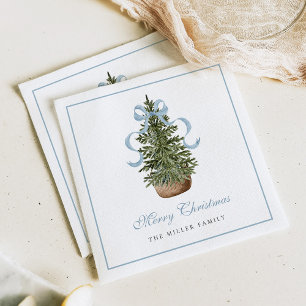 Christmas Tree Preppy Bow Blue Christmas Napkin