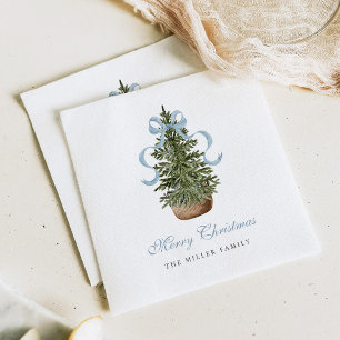 Christmas Tree Preppy Bow Blue Christmas Napkin
