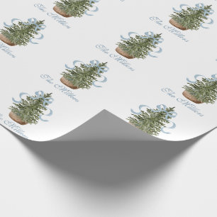 Christmas Tree Preppy Bow Blue Christmas Wrapping Paper