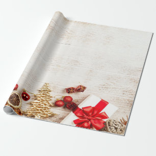 Christmas Tree,Present Wood TextureHoliday Wrapping Paper