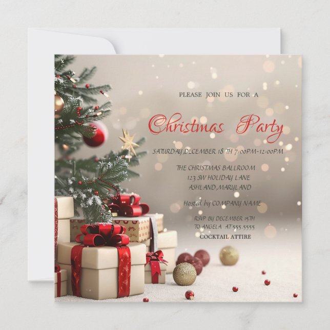 Christmas Tree Presents Bokeh Corporate Christmas Invitation (Front)