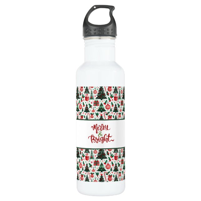 Christmas tree, presents, candy cane 710 ml water bottle (Front)